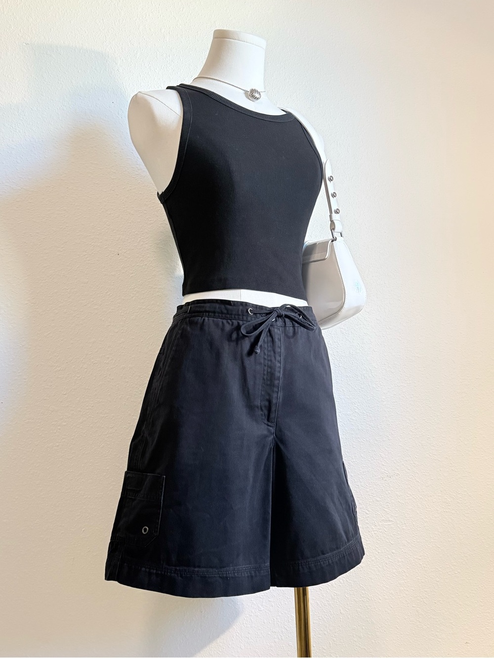 Vintage Rafaella Mid Rise Tie Waist Cargo Midi Shorts 90s Gorpcore Grunge